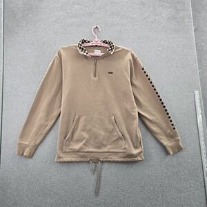Vans Men Sweatshirt LARGE Tan Check Versa Zipper Logo Long Sleeve